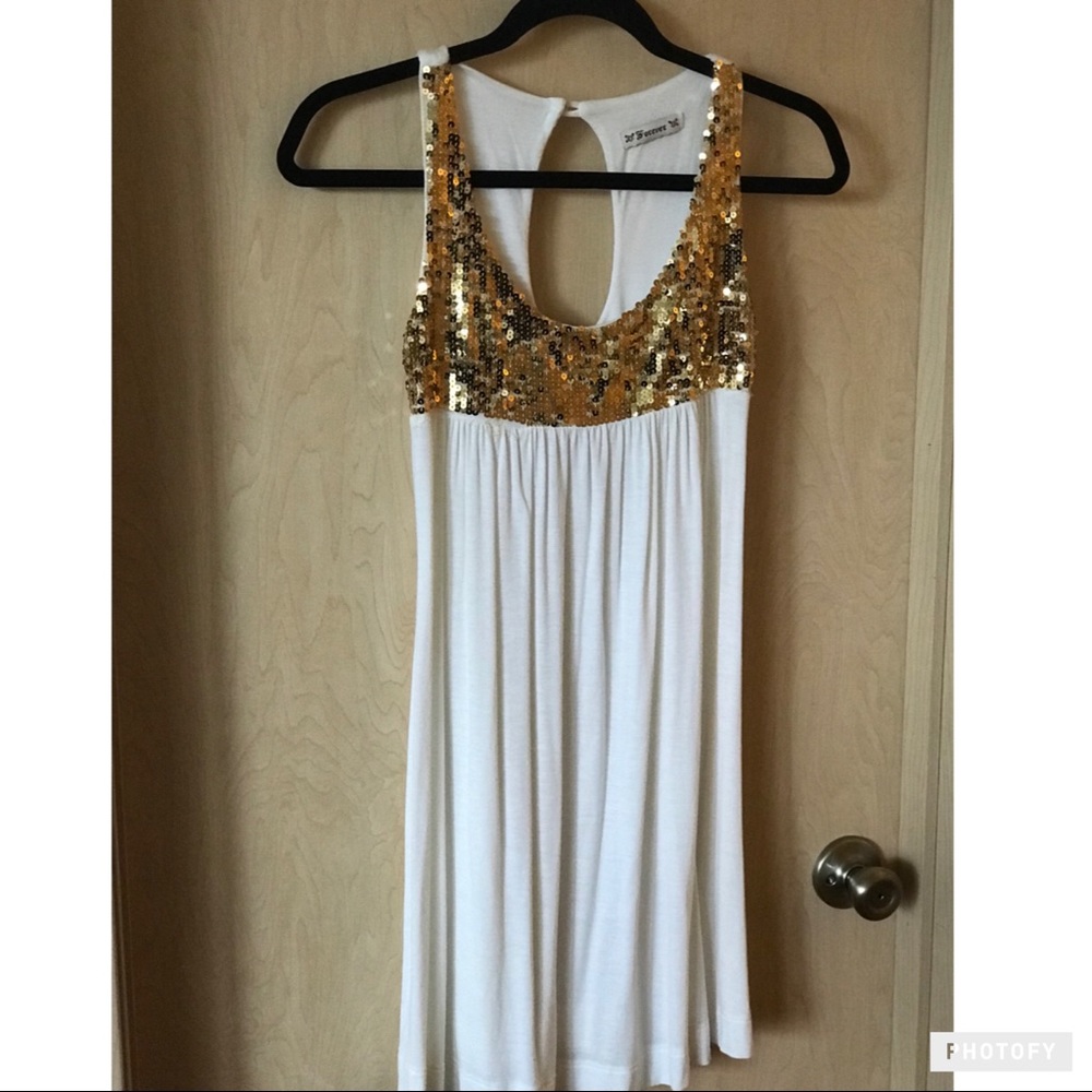 Gold sequin white cocktail dress